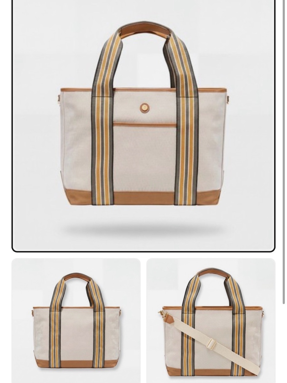 Paravel Medium Cabana Tote with Striped Handles in Cream and Tan